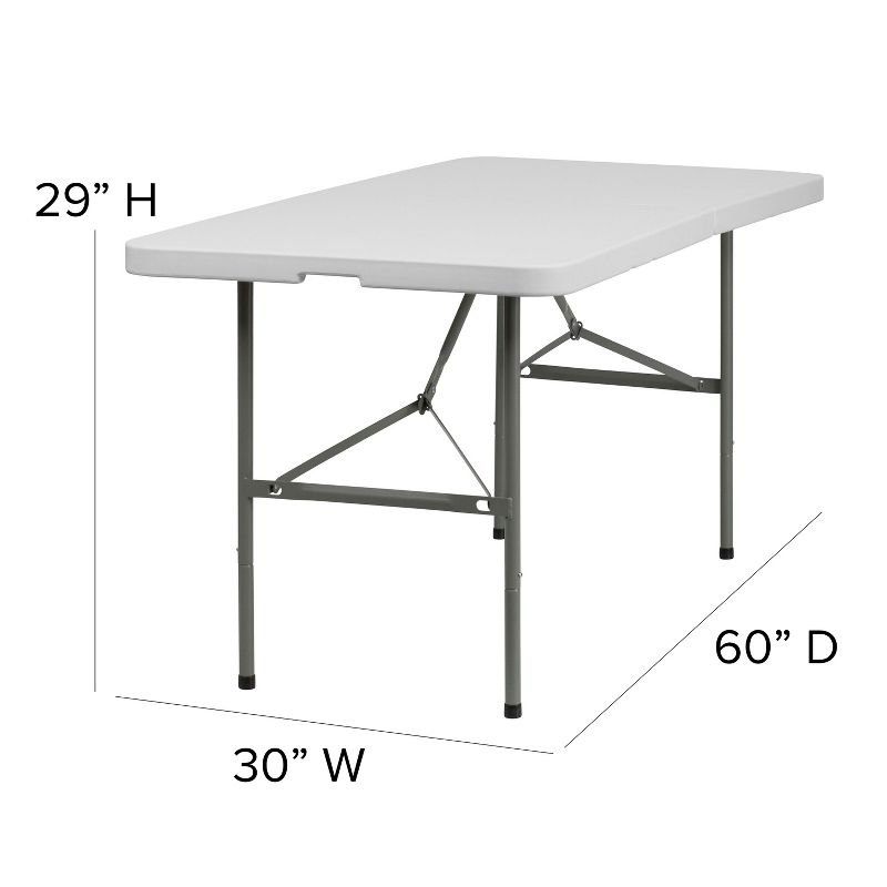 Emma and Oliver 5-Foot Bi-Fold Granite White Plastic Folding Table with Handle - Event Table
