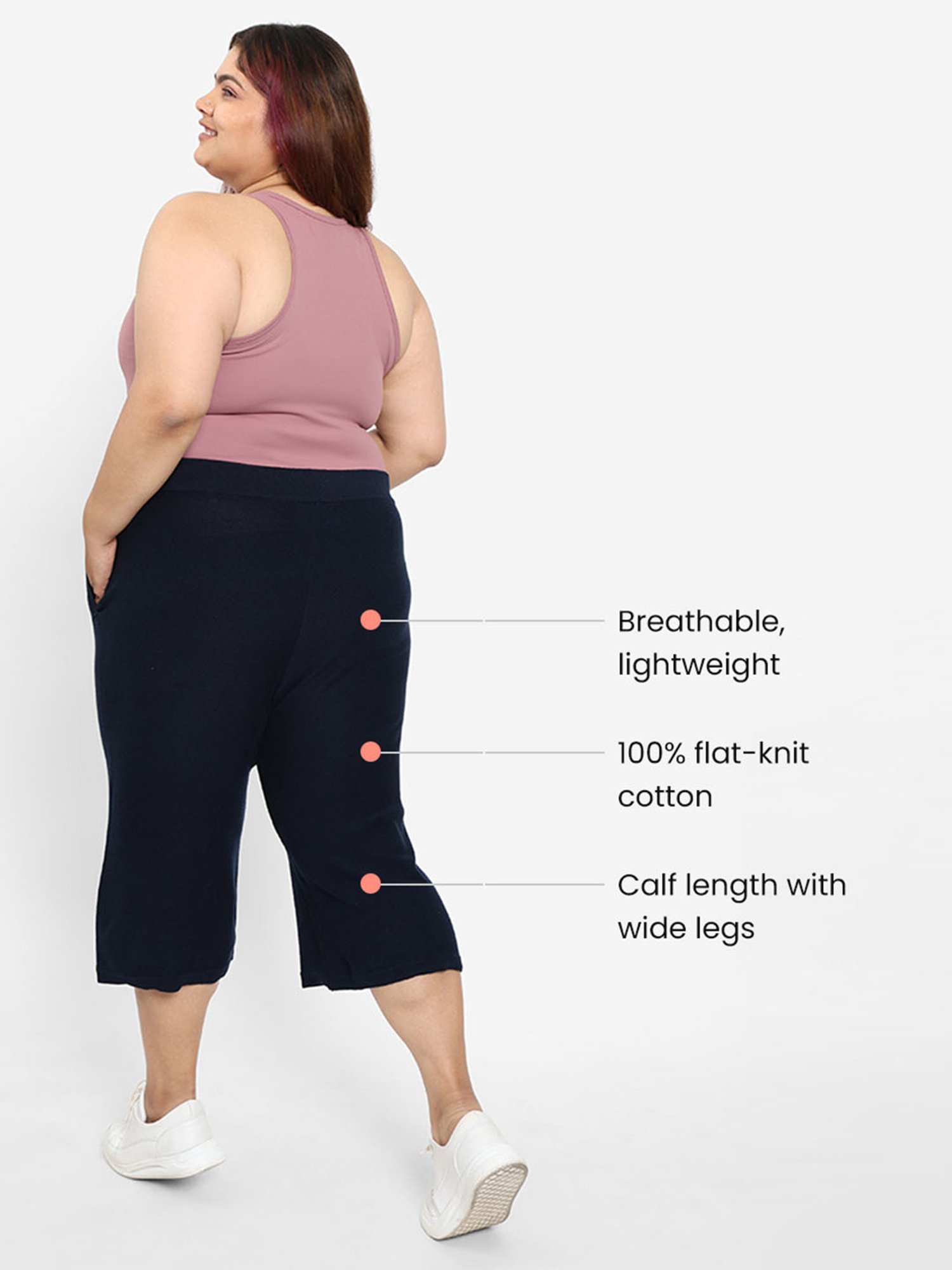 BlissClub Women Navy Mid Rise Cotton Culottes With Two Pockets