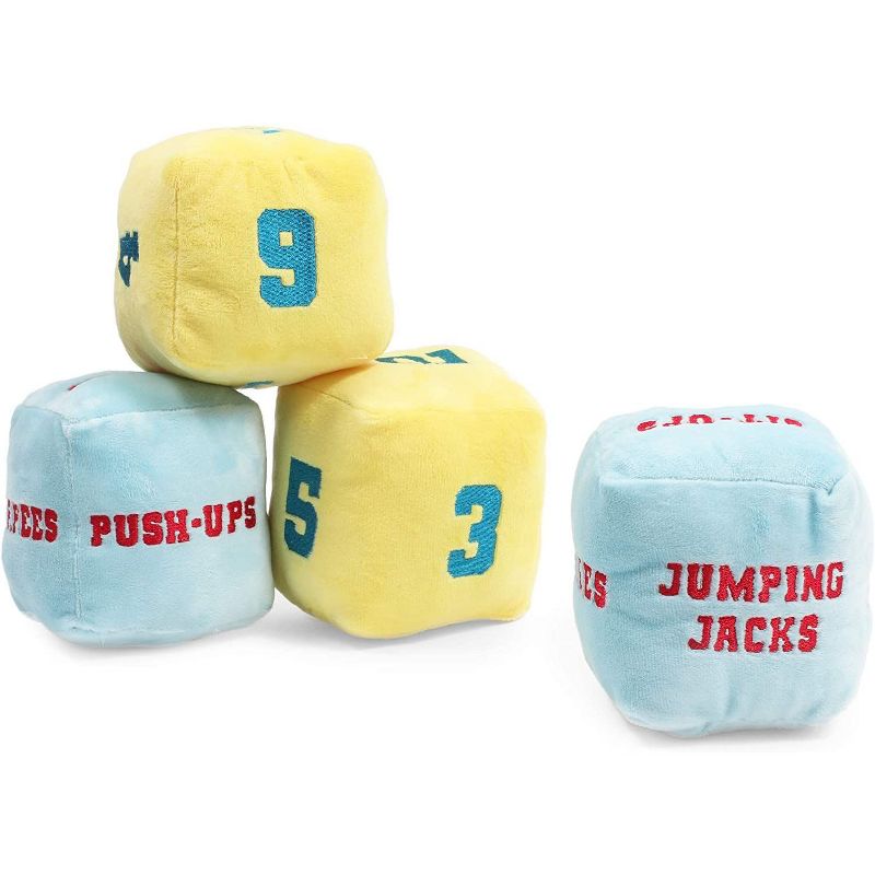 Blue Panda Set of 4 Plush Exercise Dice & Activity Cubes, 6-Sided Fitness Workout Games for Kids, 4"