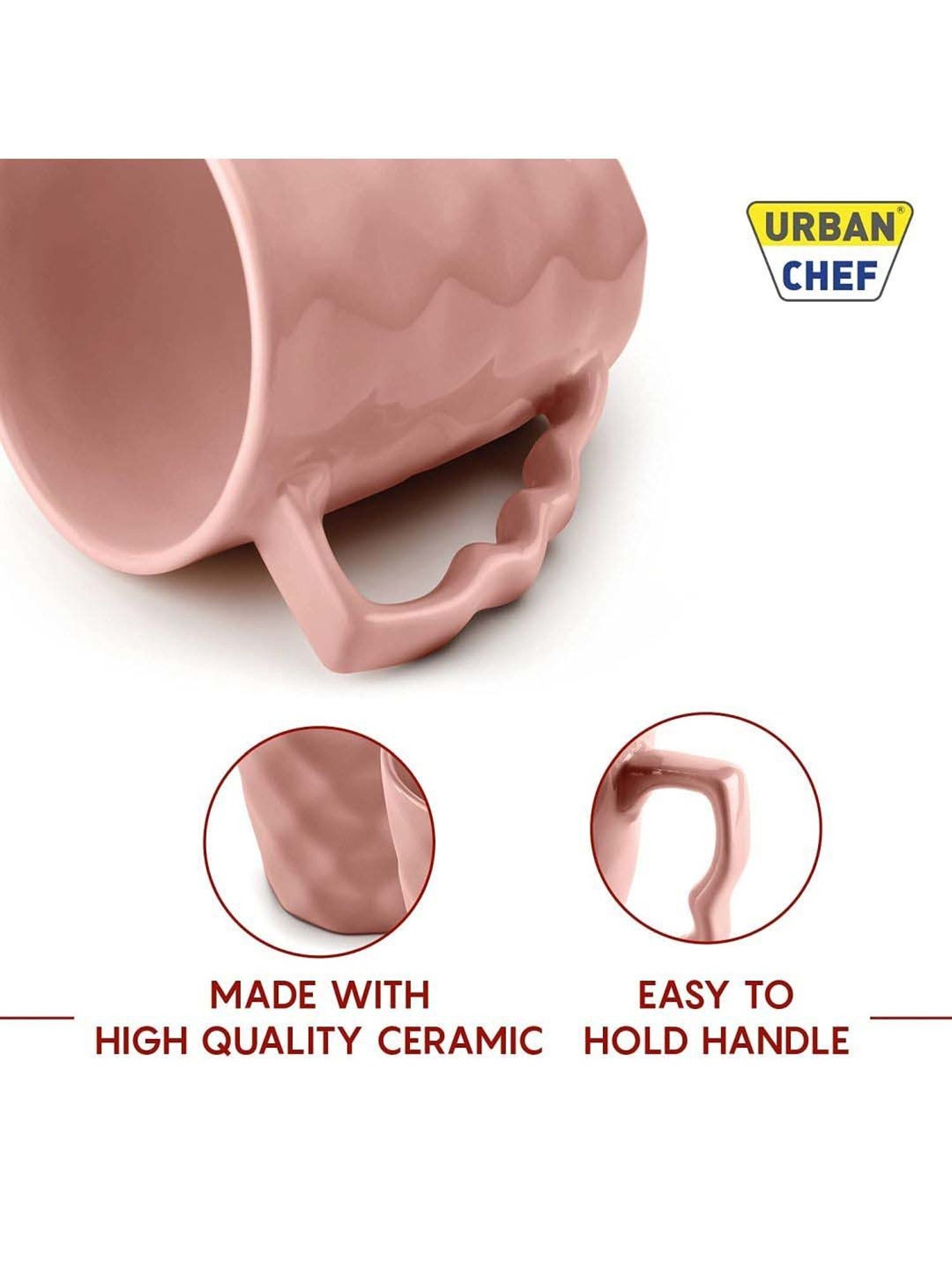 Urban Chef Pink Ceramic Microwave Safe Coffee Mug (0.225 L) - Set of 6