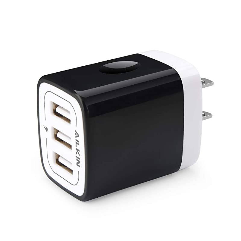 Wall Charger Plug  USB Plug Wall 3MultiPort Home Charger Station Cube Box Charger Outlet Base Brick Block Replacement for iPhone iPad and iWatch Charger Plug Black