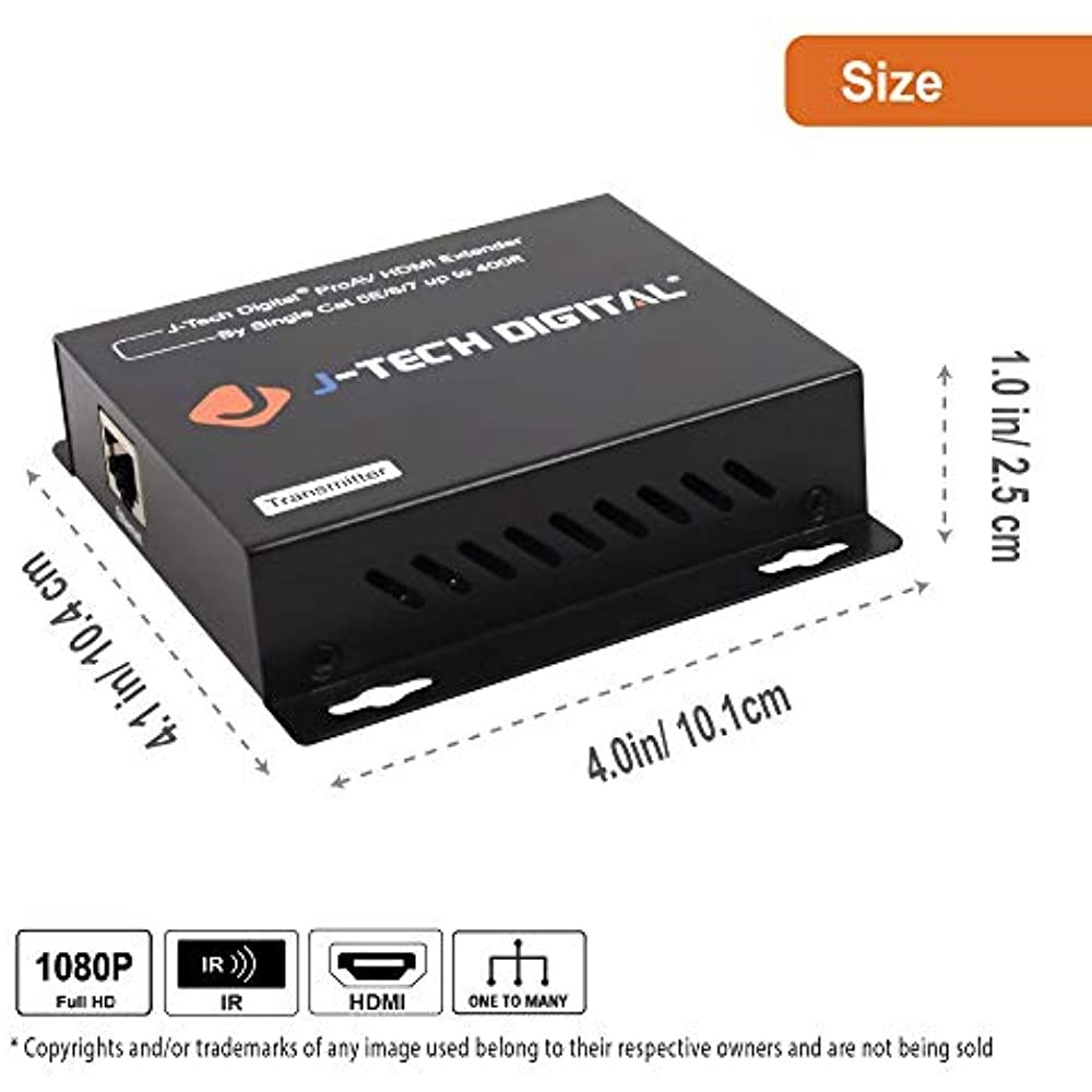 J-Tech Digital ProAV HDMI Extender Over Single Cat5e/6 Cable TCP/IP 1080p IR Remote - Up to 400' [JTD-EX-120M]