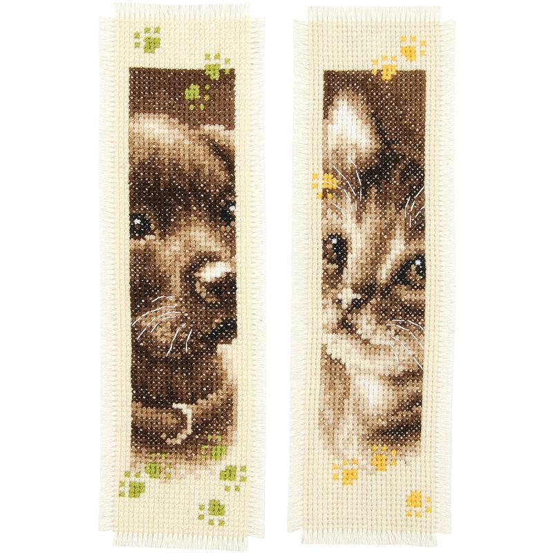 Vervaco Counted Cross Stitch Kit 3"X6"-Cat & Dog Bookmarks On Aida (14 Count)