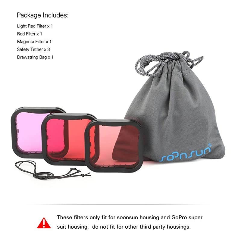 3 Pack Dive Filter for GoPro Hero 5 6 7 Black Super Suit Dive Housing RedLight Red and Magenta Filter Enhances Colors for Various Underwater Video and Photography Conditions