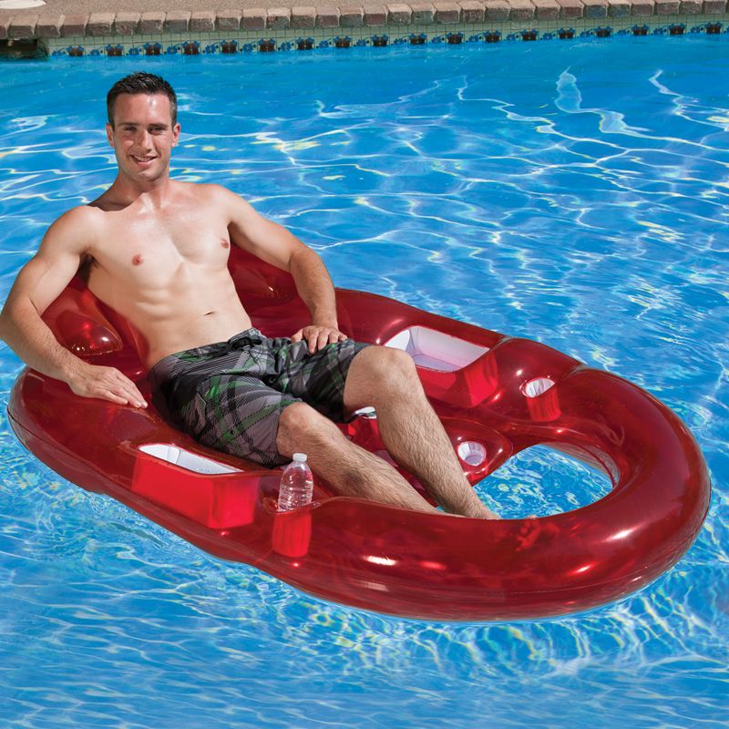 Swim Central 69" French Inflatable 1-Person Classic Swimming Pool Lounger - Red