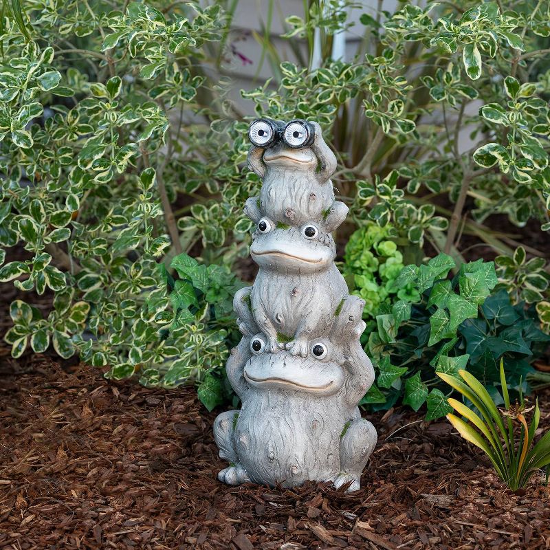 Alpine 23" Magnesium Oxide Solar Three Stack Frogs with LED Light Statue