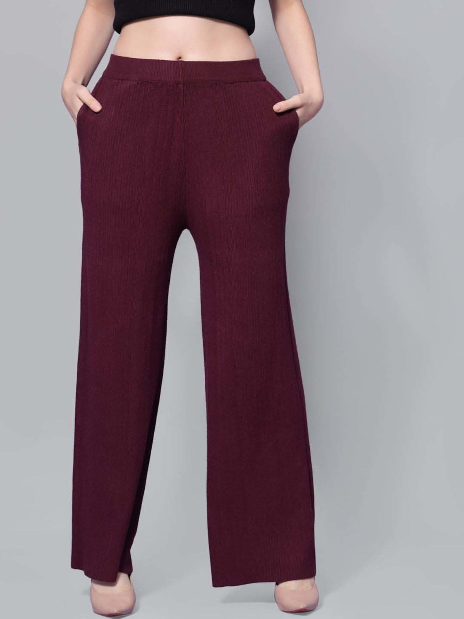Mafadeny Maroon Self Pattern Palazzos