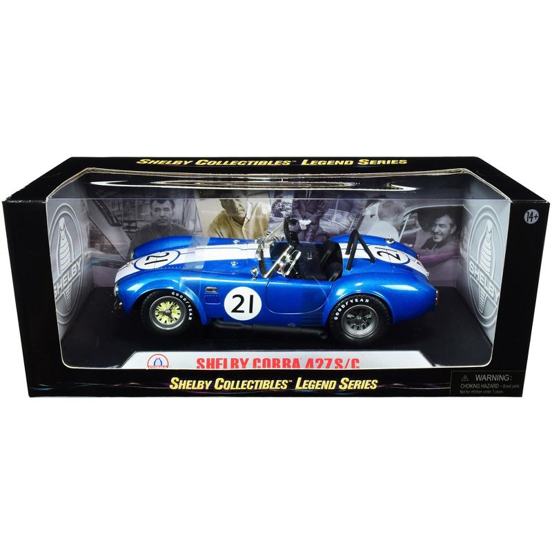 Shelby Cobra 427 S/C #21 Blue Metallic with White Stripes 1/18 Diecast Model Car by Shelby Collectibles