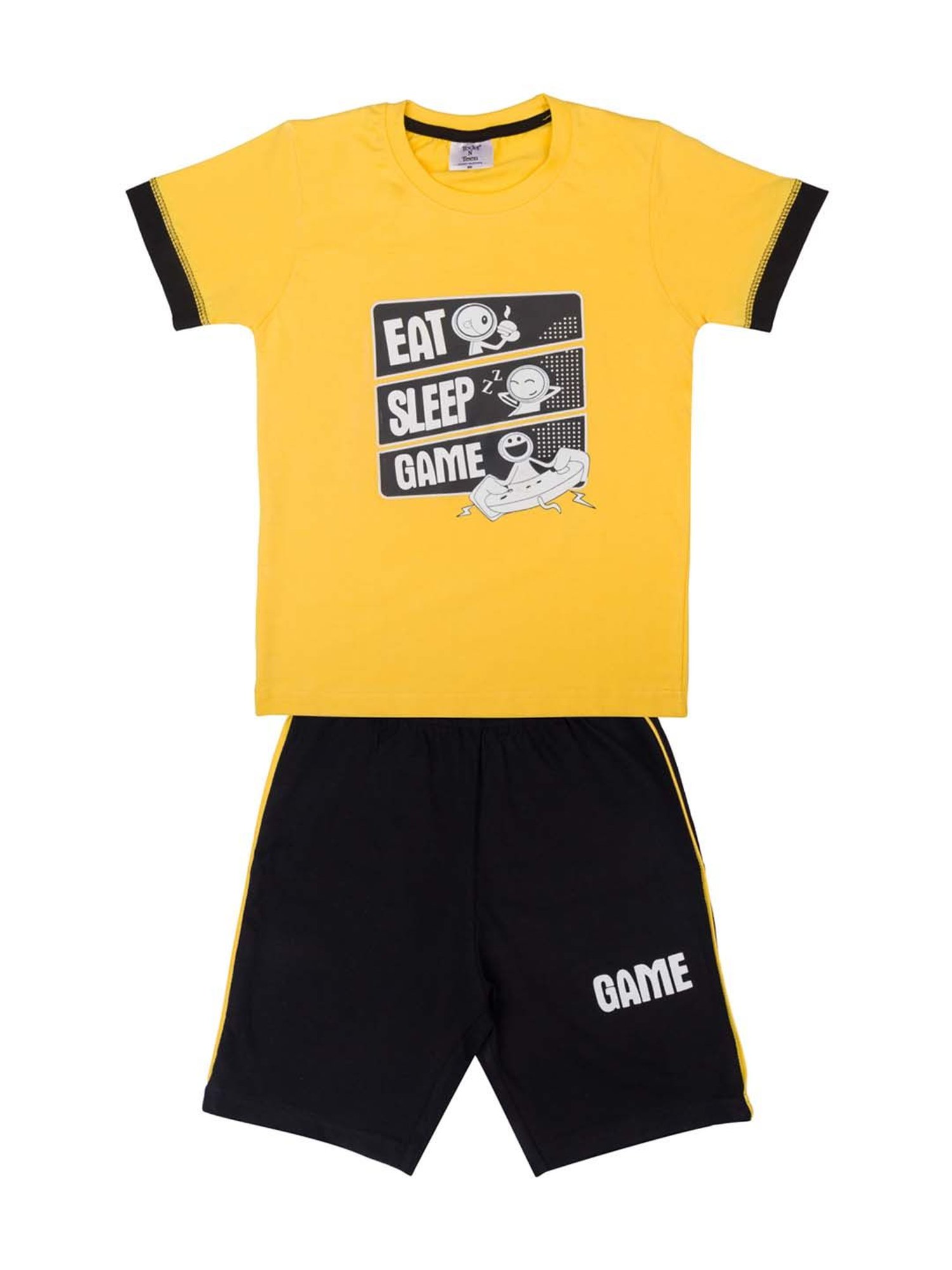 Todd N Teen Kids Blue & Yellow Cotton Printed T-Shirt & Shorts - Pack of 2