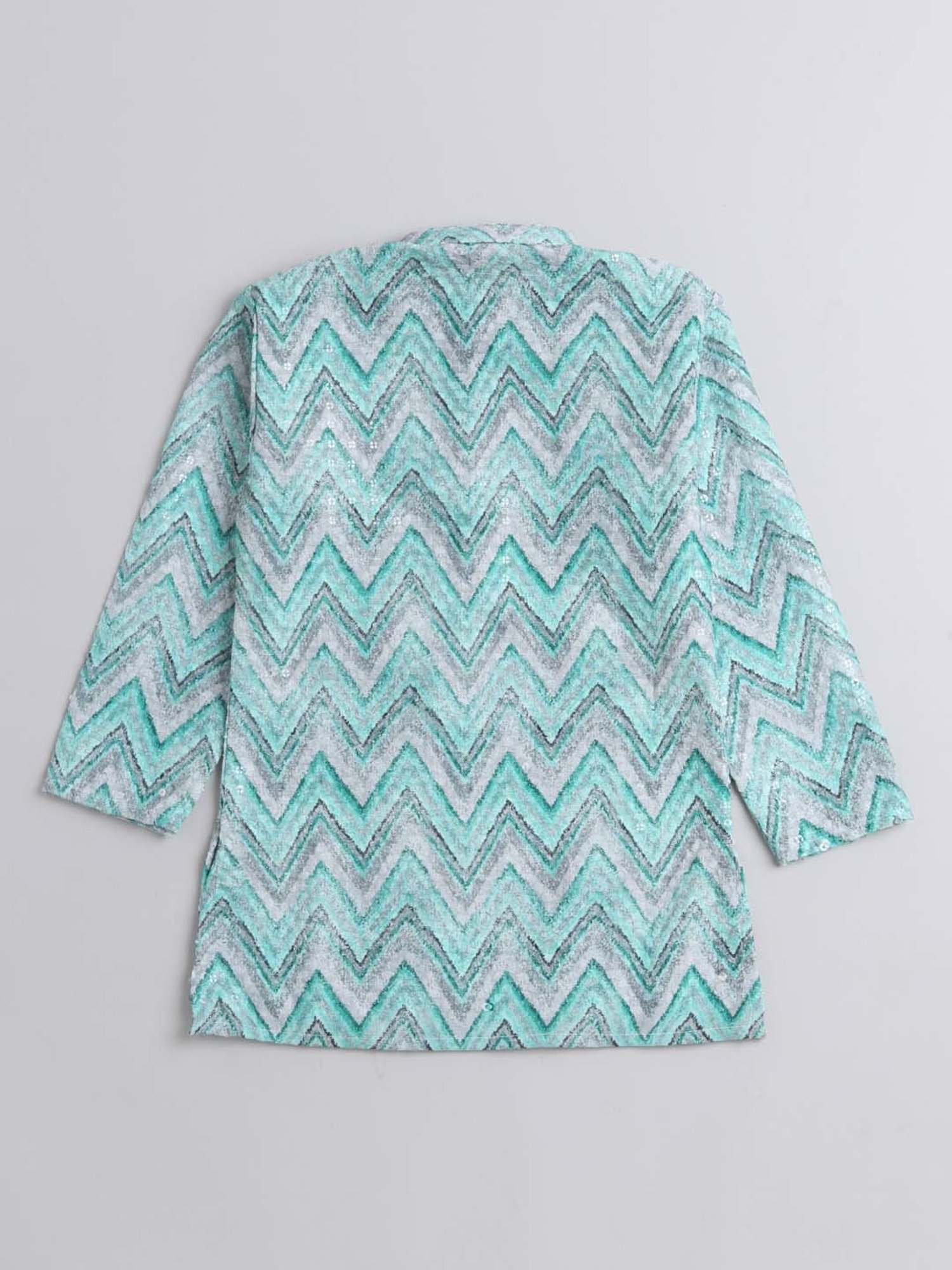 The Magic Wand Kids Blue & White Cotton Embroidered Full Sleeves Kurta Set