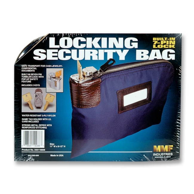 MMF Industries 233110808 Seven-Pin Security/Night Deposit Bag w/2 Keys, Nylon, 8-1/2 x 11, Navy