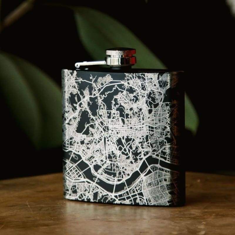 Morgantown - West Virginia Map Hip Flask in Matte Black