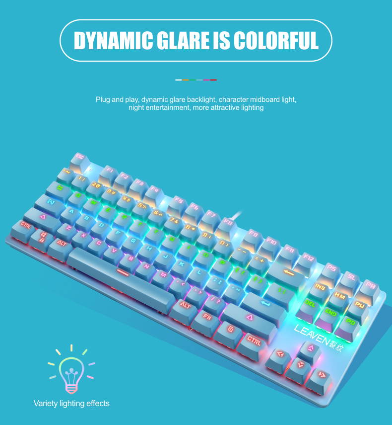 LEAVEN K550 Punk Mechanical Keyboard 87-key Green Axis Game Competitive Office Keyboard