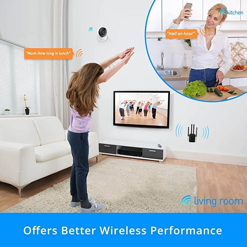 WiFi Range Extender 1200Mbps Signal Booster Repeater  24G 5GHz Dual Band Wireless Amplifier with Intelligent Signal Indicator One Button Setup with Ethernet Port