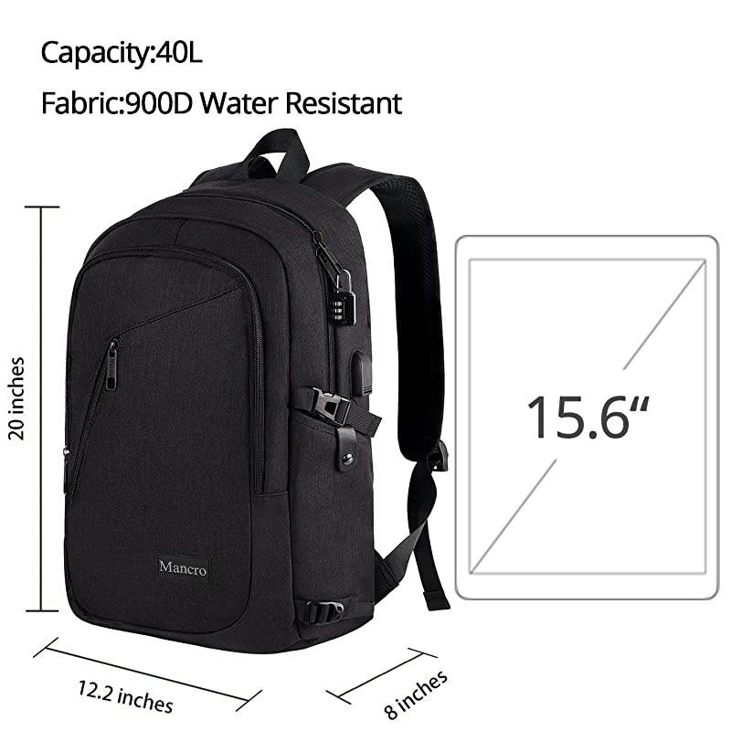 Business Travel Laptop Backpack Anti Theft Slim Laptop Bookbag with USB Charging Port for men and women Water Resistant College School Computer Bag Fits 156 Inch Laptop and Notebook Black