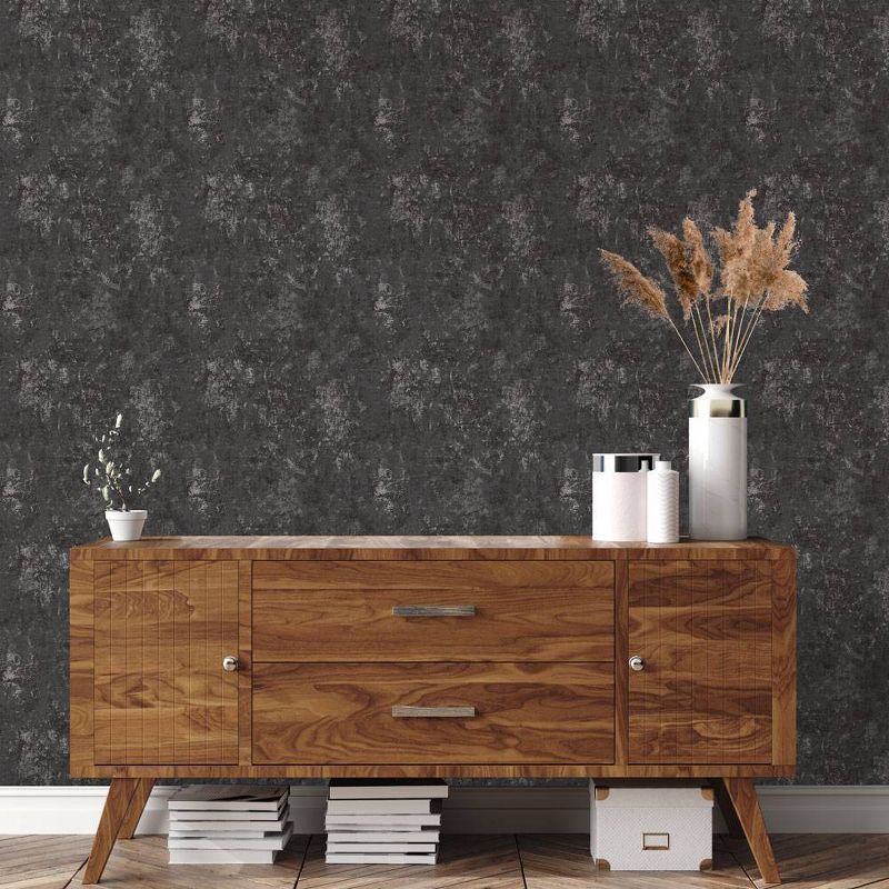 Tempaper Leaf Gunmetal Self Adhesive Removable Wallpaper Black