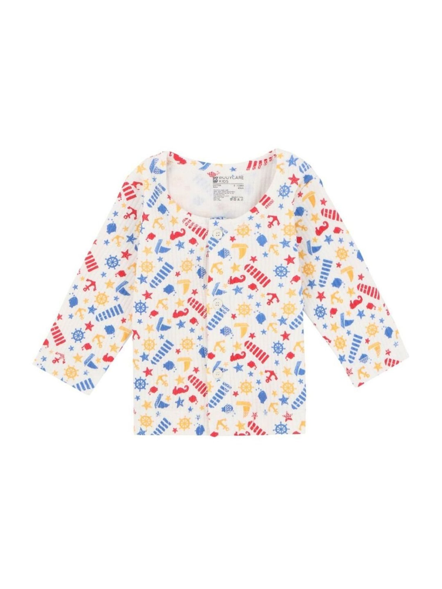 Bodycare Kids White & Red Cotton Printed Full Sleeves T-Shirt Set