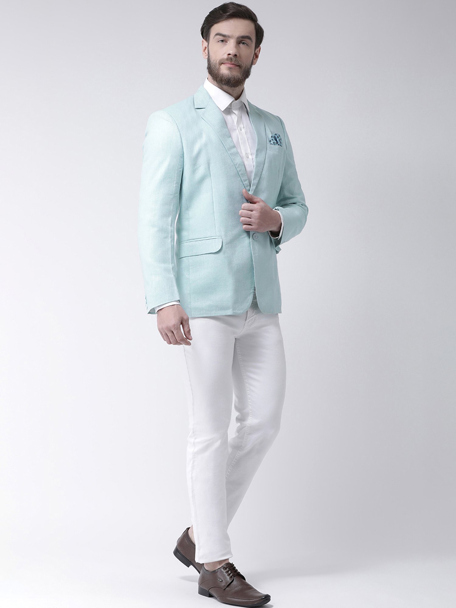 Hangup Plus Aqua Regular Fit Linen Blazer