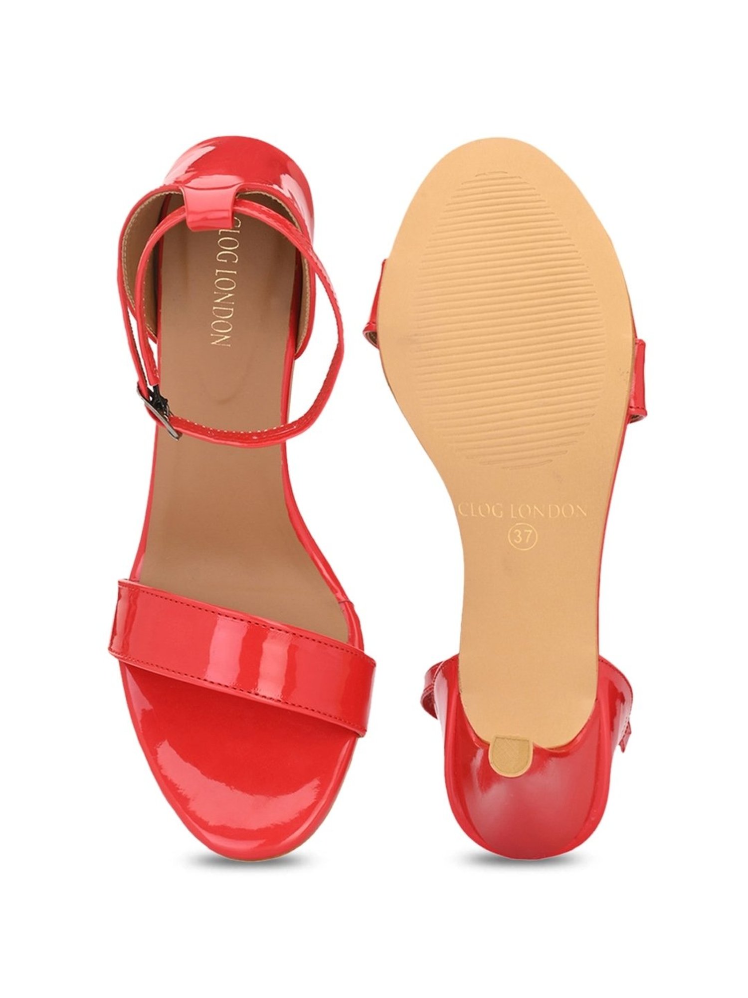 Clog London Women's Red Ankle Strap Stilettos