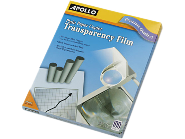 Apollo B/W Laser Transparency Film w/o Sensing Stripe Letter Clear 100/Box
