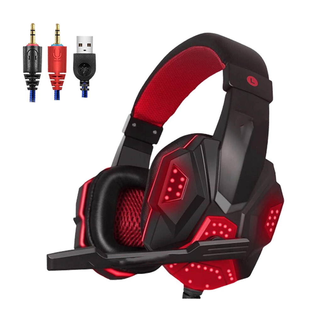 UKCOCO Gaming Headset with Mic and LED Light for Laptop Computer, Cellphone, PS4 and so on, DLAND 3.5mm Wired Noise Isolation Gaming Headphones - Volume Control - Red