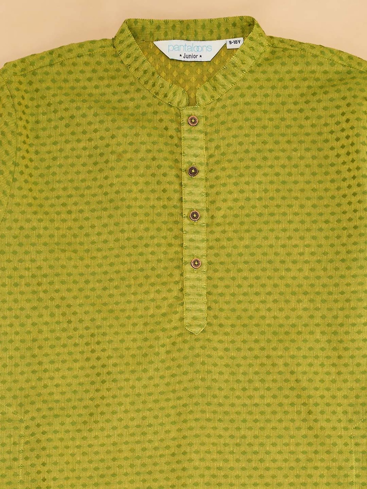 Indus Route by Pantaloons Kids Lime Green Cotton Printed Full Sleeves Kurta