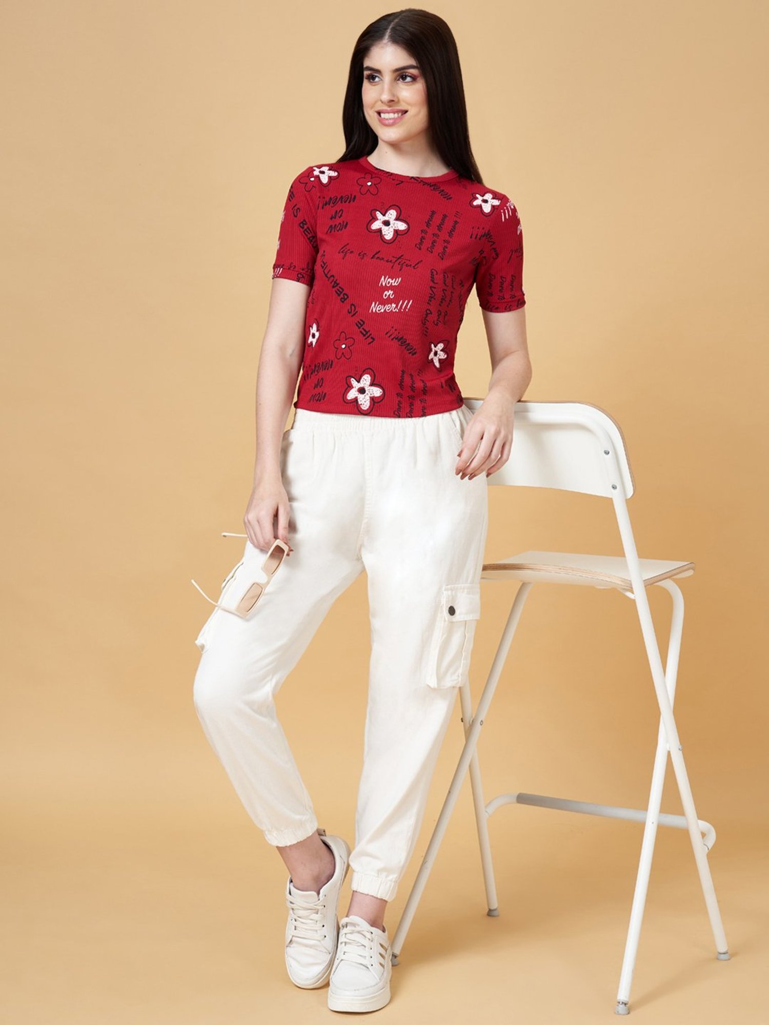 People by Pantaloons Maroon Printed Top
