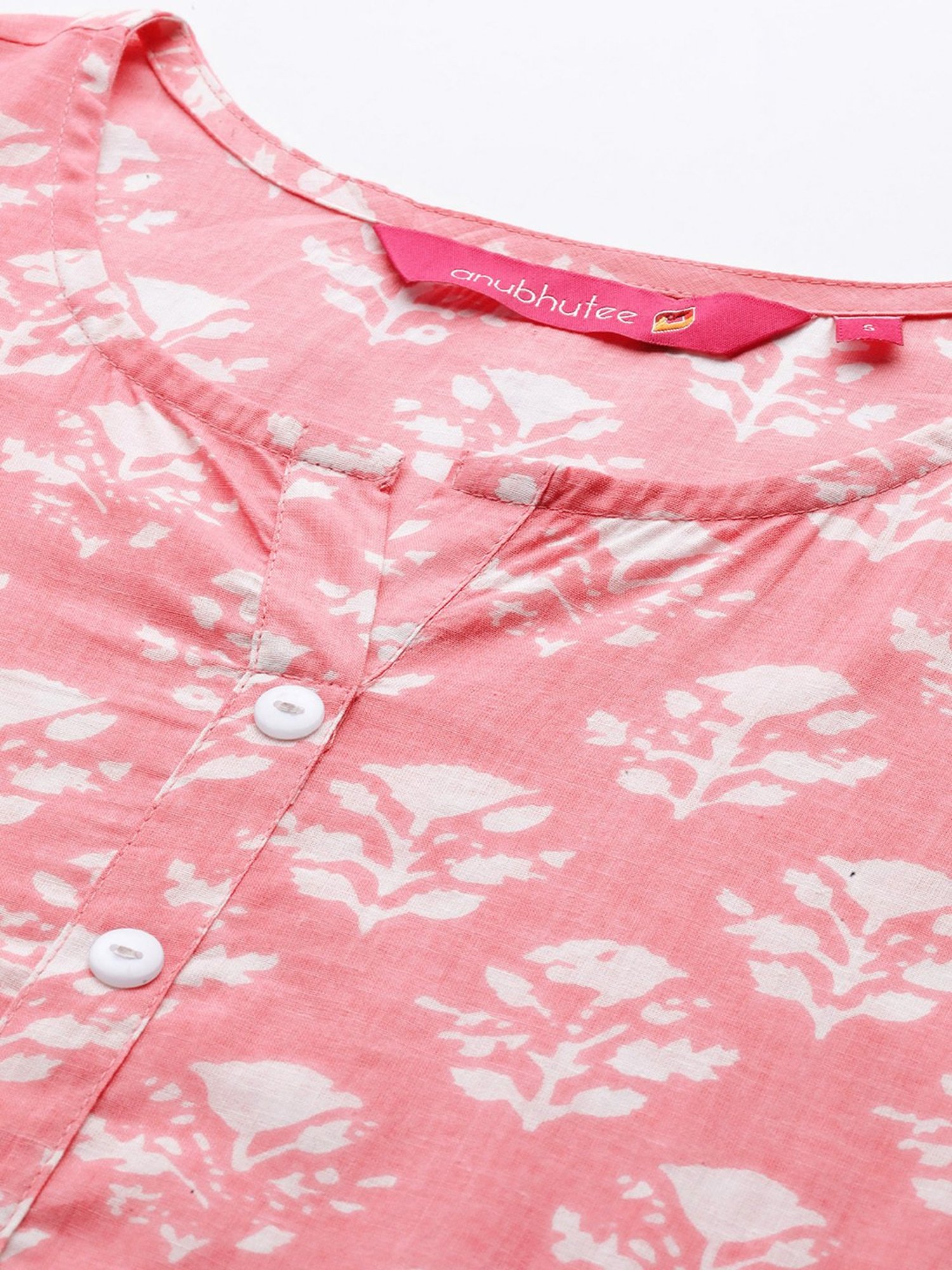 Anubhutee Pink Cotton Floral Kurta Pants Set