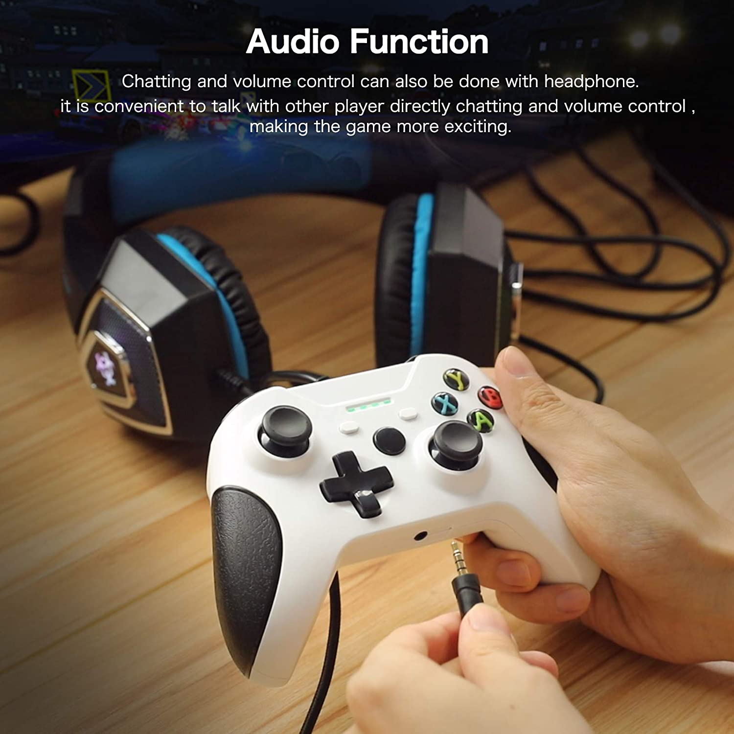 Wired Controller Compatible with Xbox One, USB Gamepad Controller with Dual Vibration, Headset Jack and Trigger Buttons for Xbox One/Xbox One S/Xbox One X/PC Windows 7/8/10