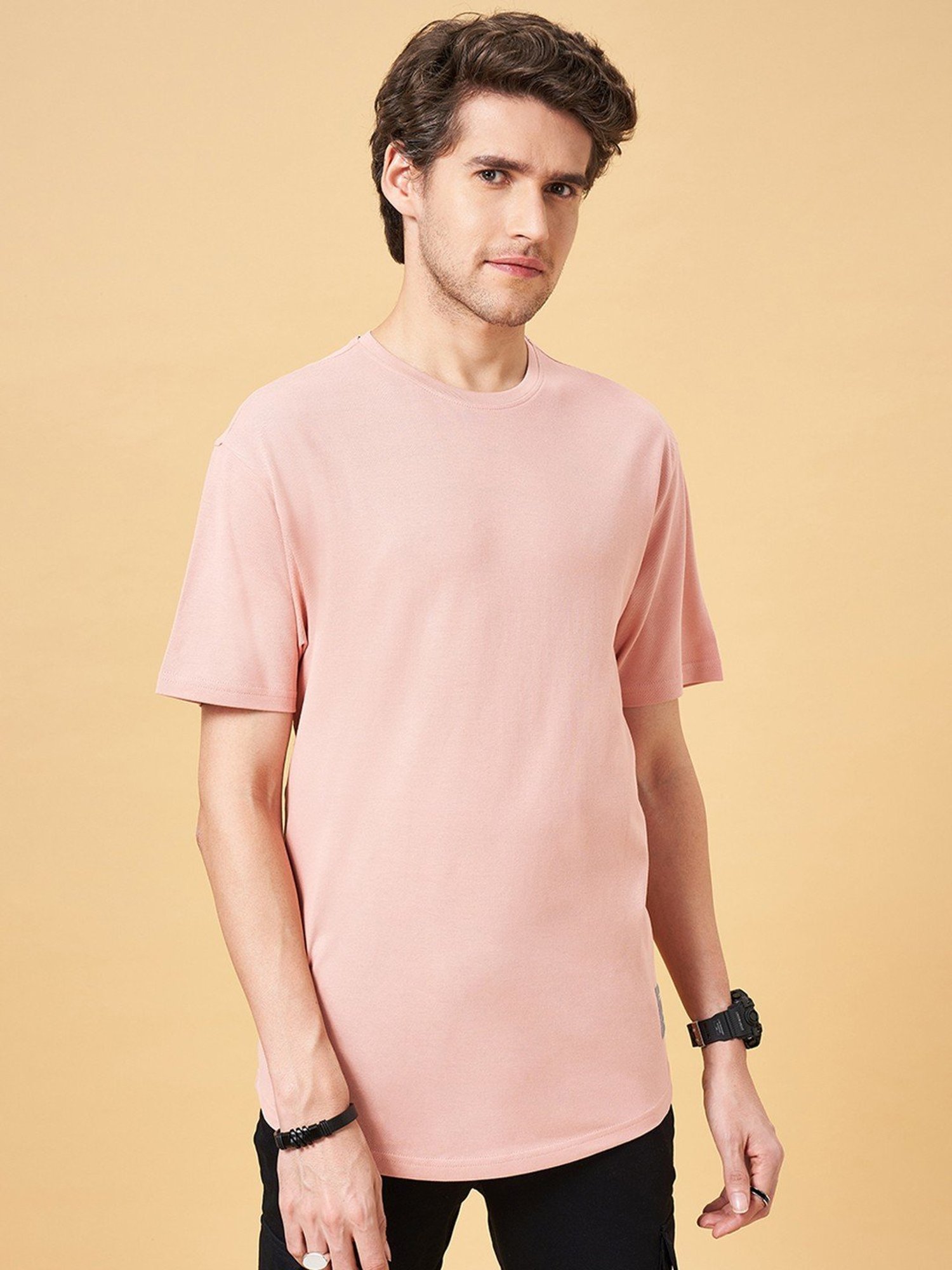 Street 808 by Pantaloons Salmon Pink Cotton Regular Fit T-Shirt