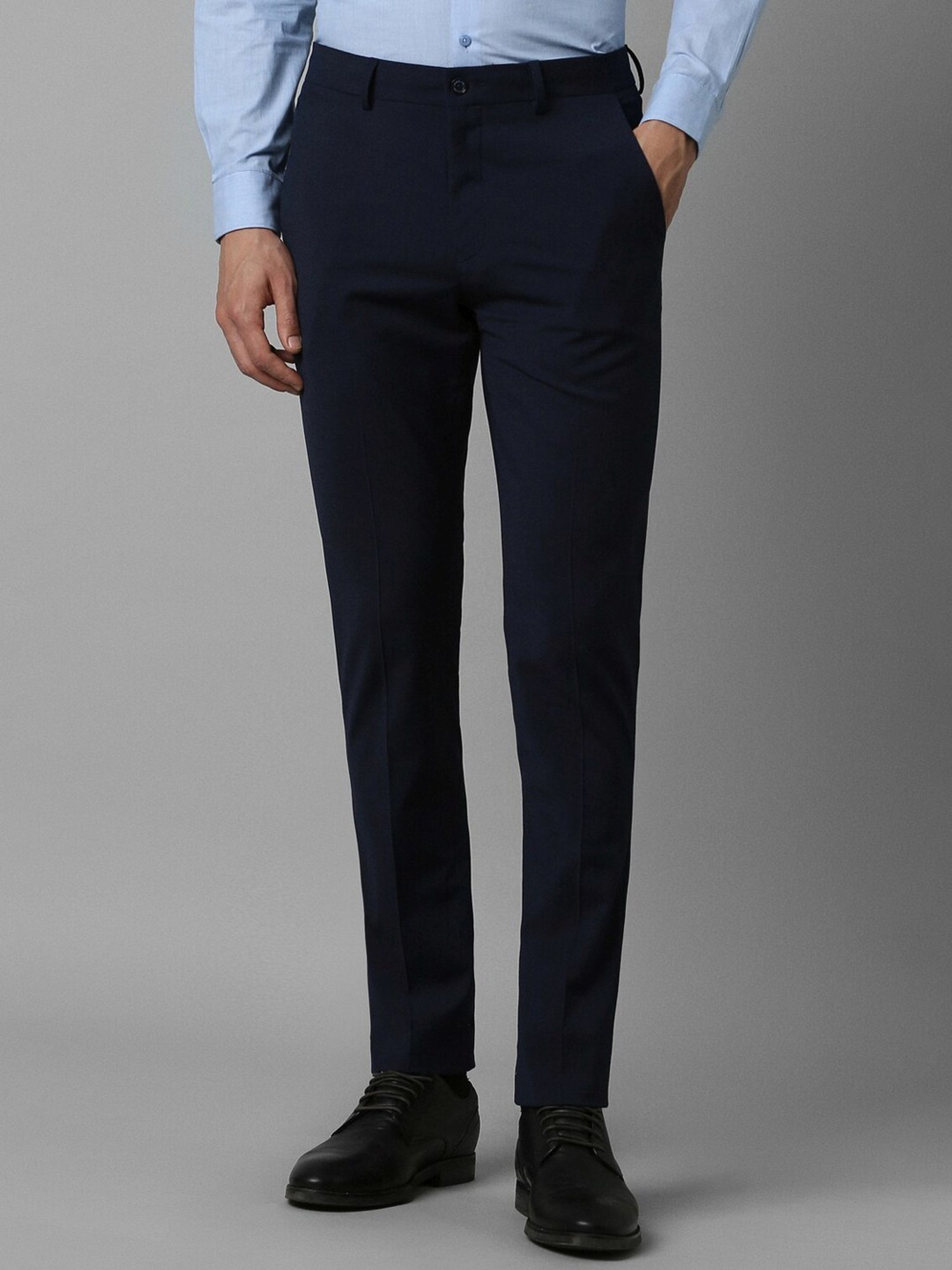 Louis Philippe Navy Slim Fit Checks Trousers