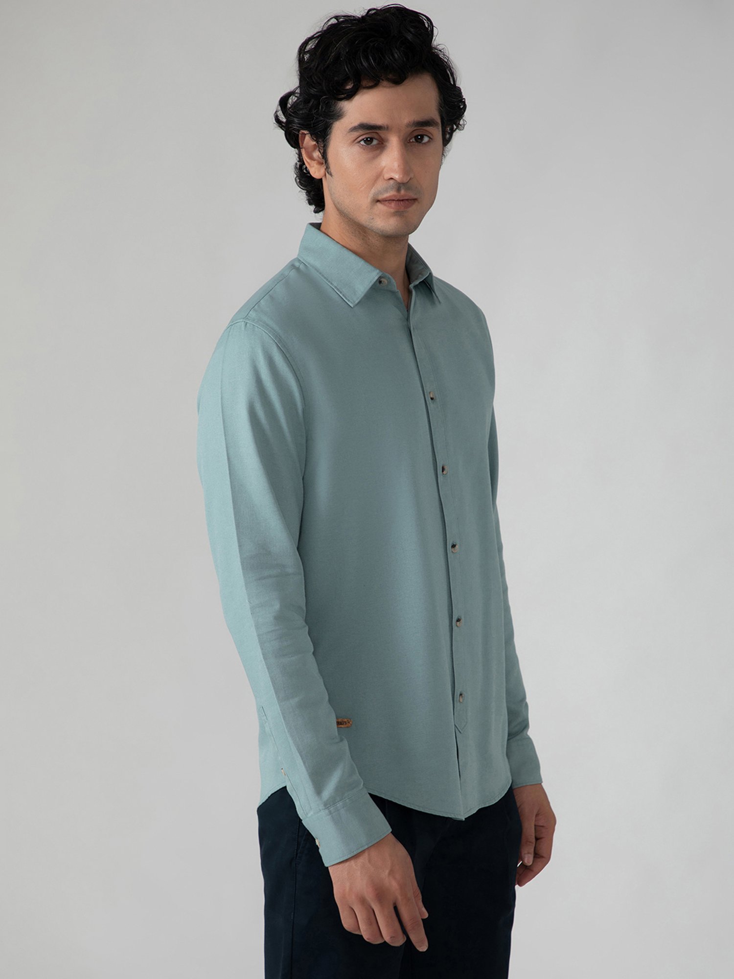 SUBTRACT Sea Green Regular Fit Cotton Shirt