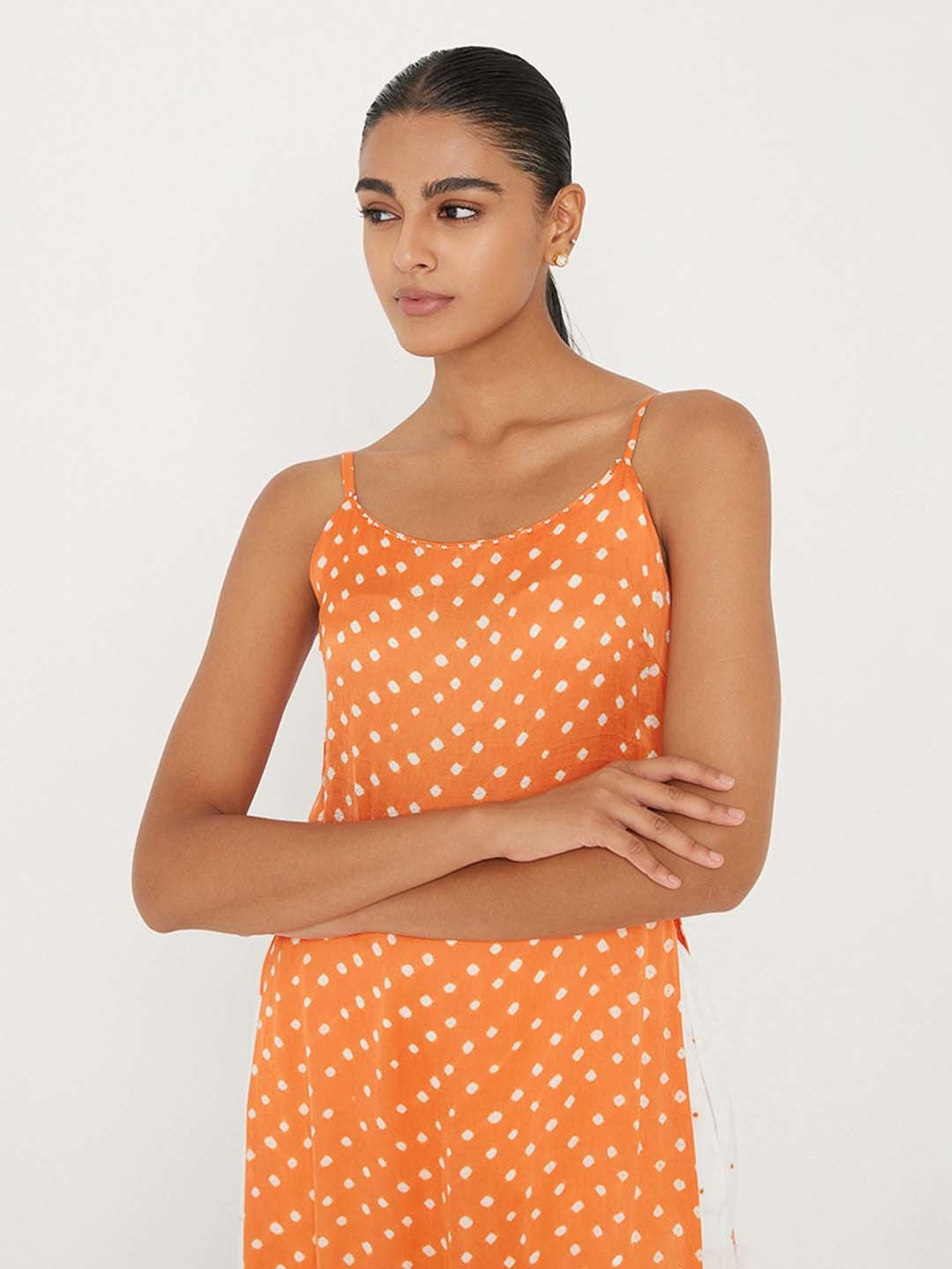 ANCESTRY Orange Bandhani Print Straight Kurti