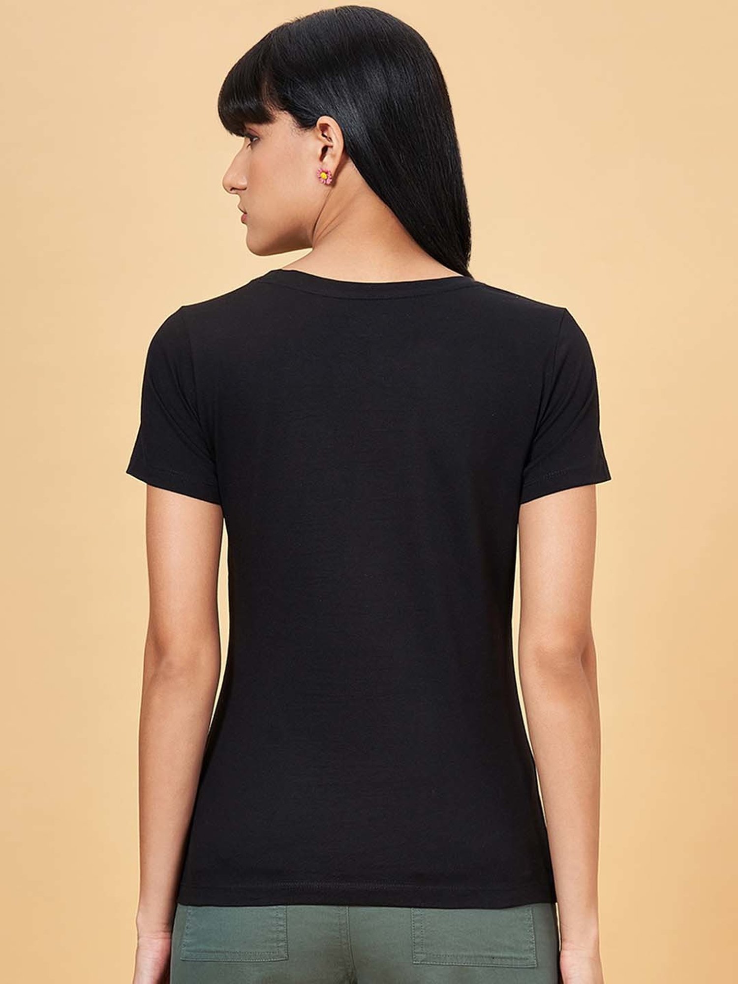 Honey by Pantaloons Black Cotton Printed T-Shirt