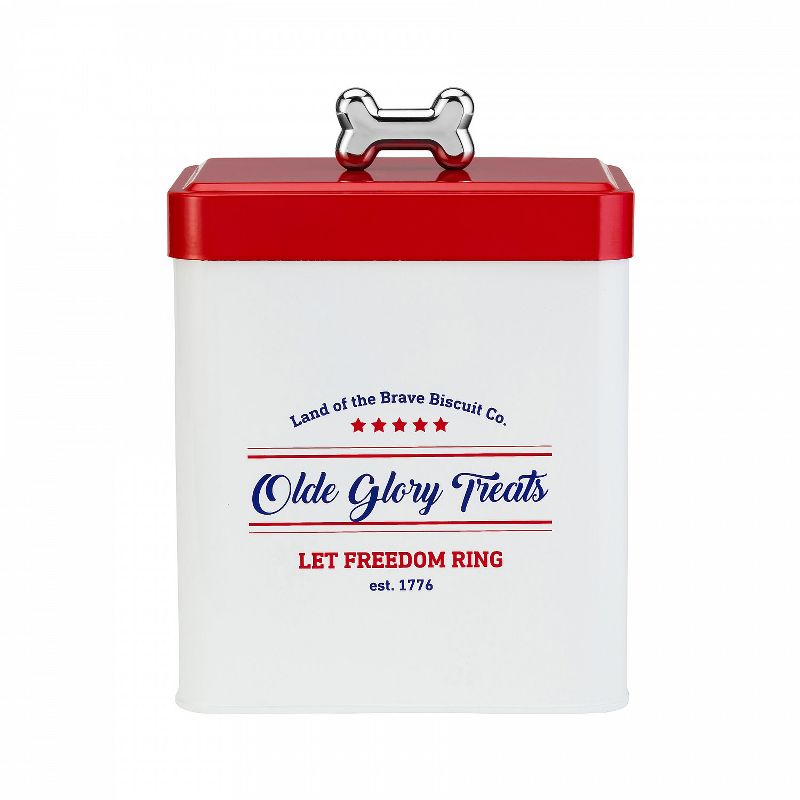 Amici Pet Patriotic Pup & Olde Glory Red/Blue 96 & 206 oz Metal Treats Canisters, 2 Size Set