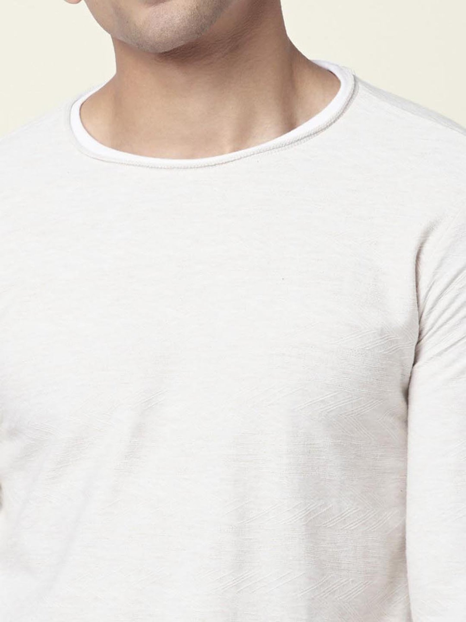 7 Alt by Pantaloons Oat Melange Slim Fit Self Pattern T-Shirt