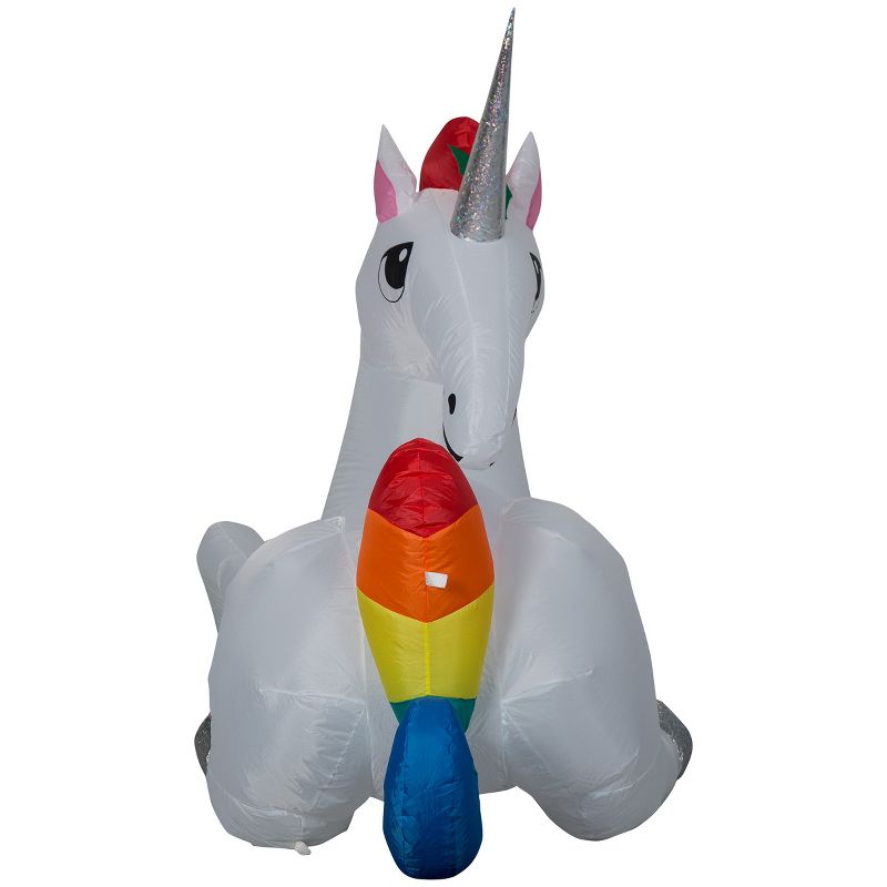 Gemmy Christmas Airblown Inflatable Mixed Media Magical Christmas Unicorn, 4.5 ft Tall, Multicolored