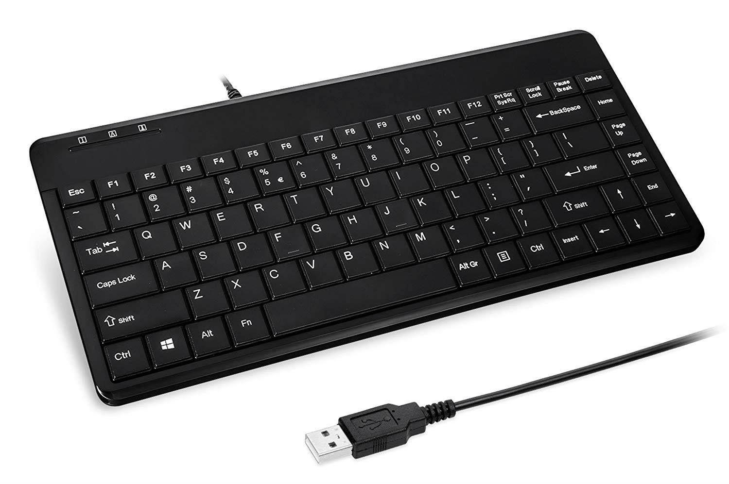 Perixx PERIBOARD-409H, Mini Keyboard with USB Port - 12.40x5.79x0.79 Inch Dimension - Piano Finish Black - Build in 2x USB2.0 Hubs - USB Interface