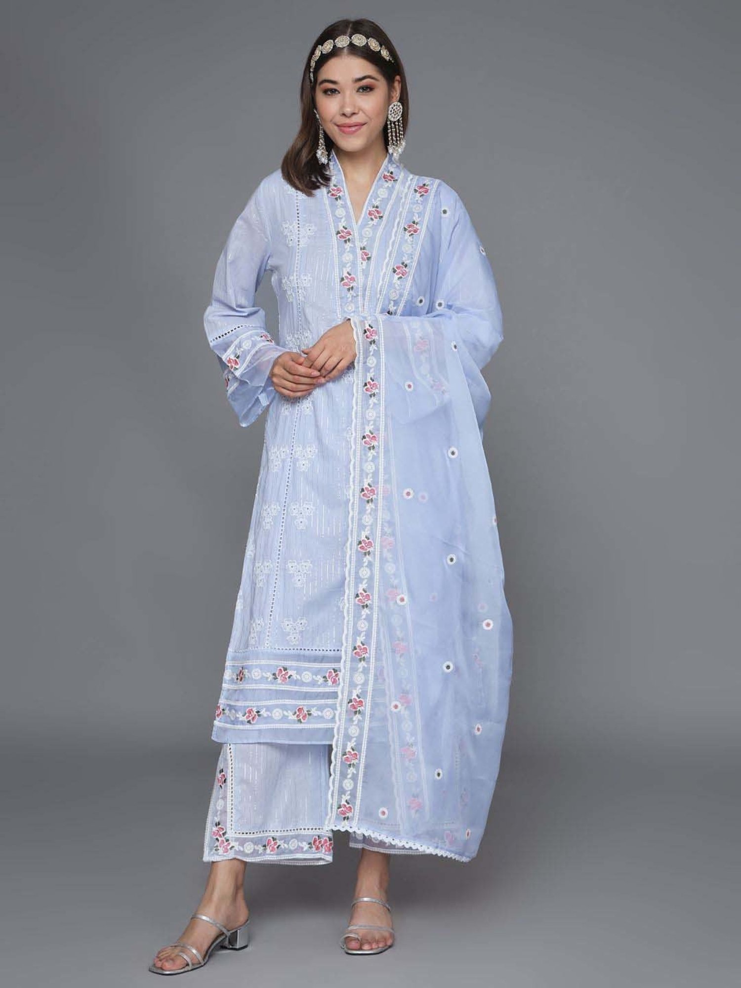 Heeposh Purple Cotton Embroidered Kurta Palazzo Set With Dupatta