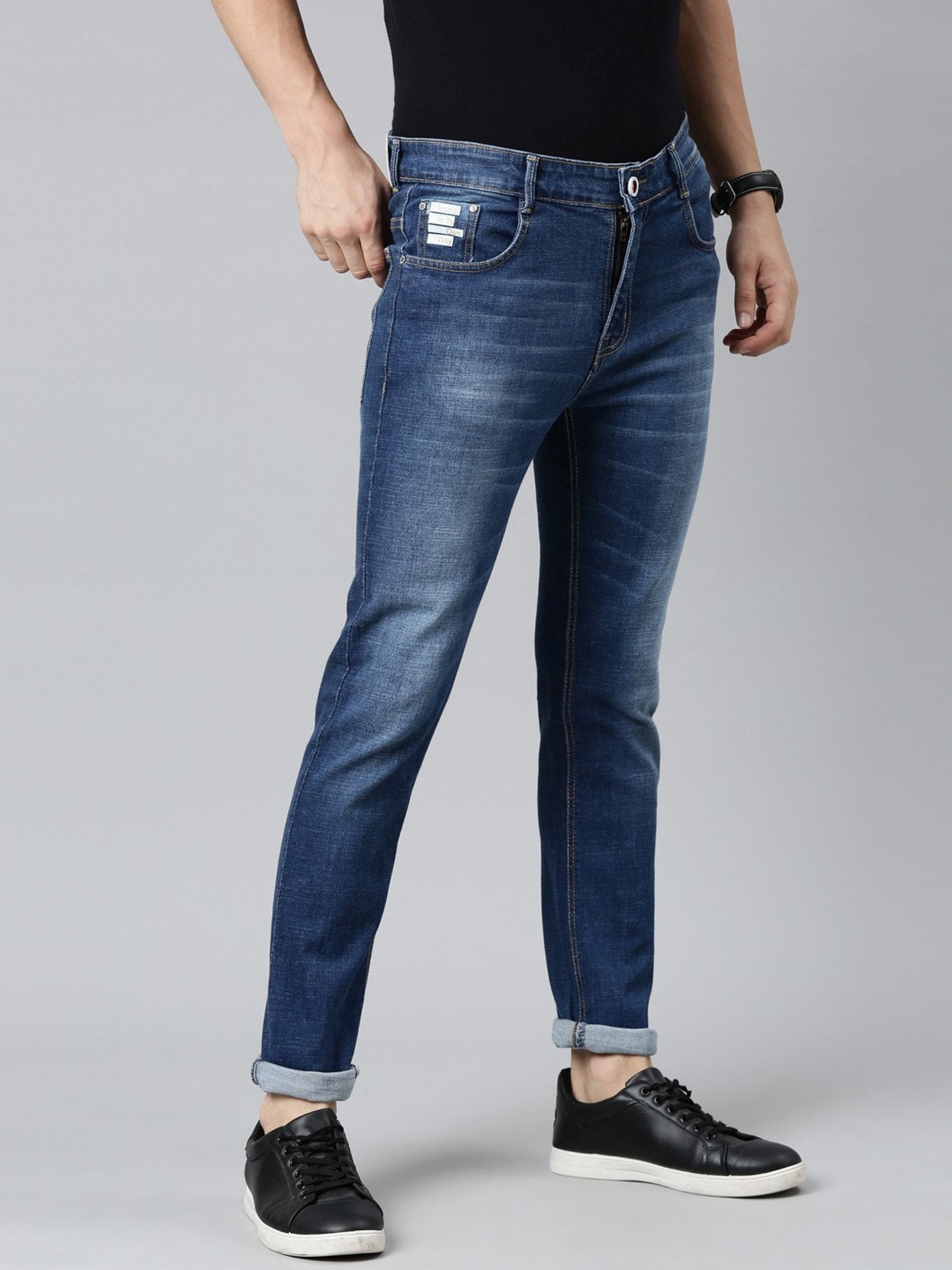 CINOCCI Blue Cotton Slim Fit Jeans