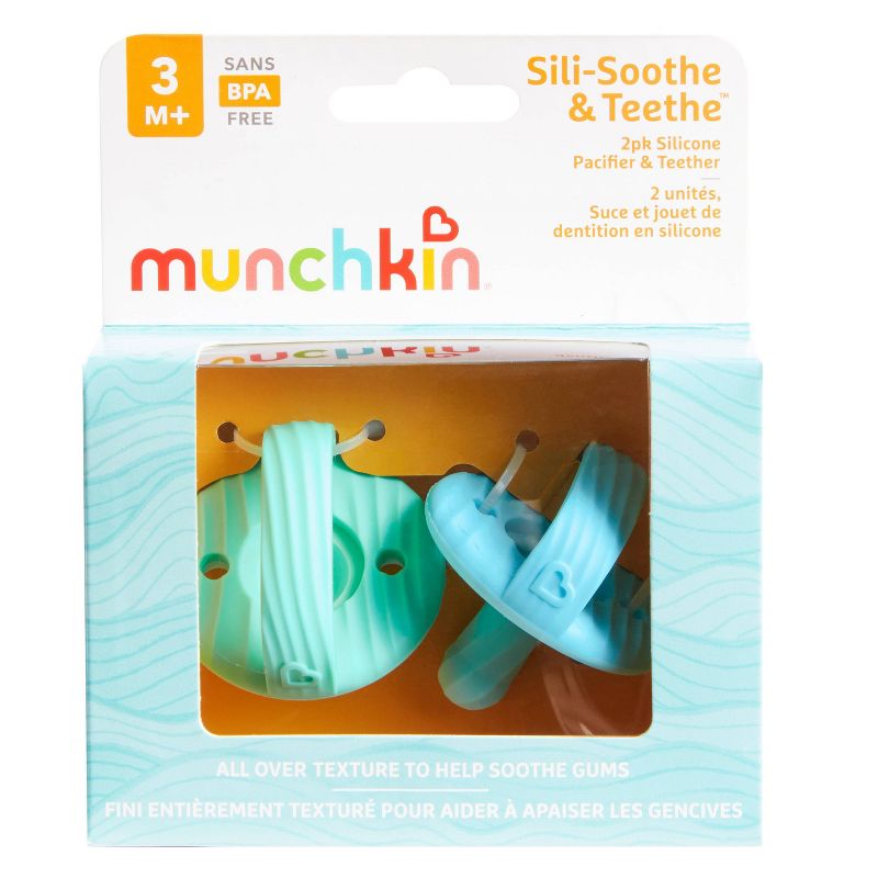 Munchkin Sili-Soothe & Teethe - Silicone Pacifier and Teether Colors may Vary - 2pk