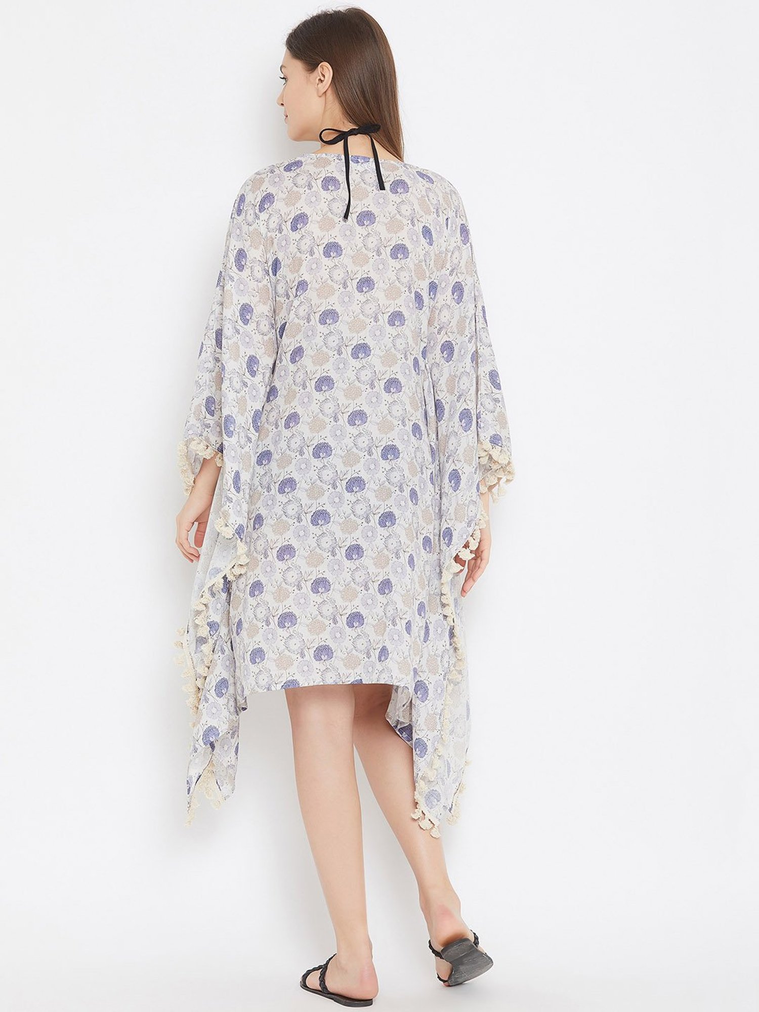 The Kaftan Company White Printed Kaftan Shrug