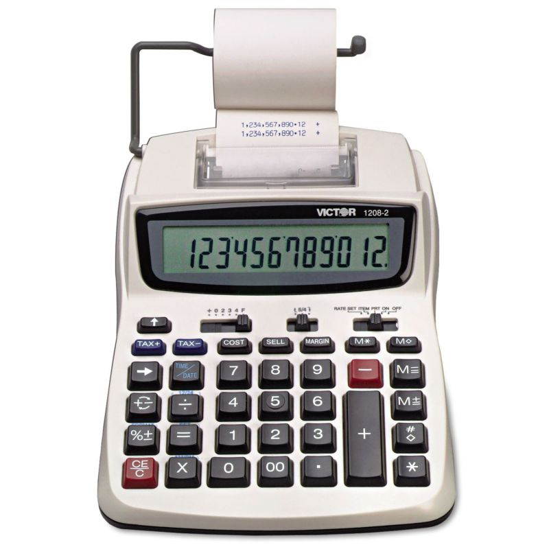 Victor 1208-2 Two-Color Compact Printing Calculator Black/Red Print 2.3 Lines