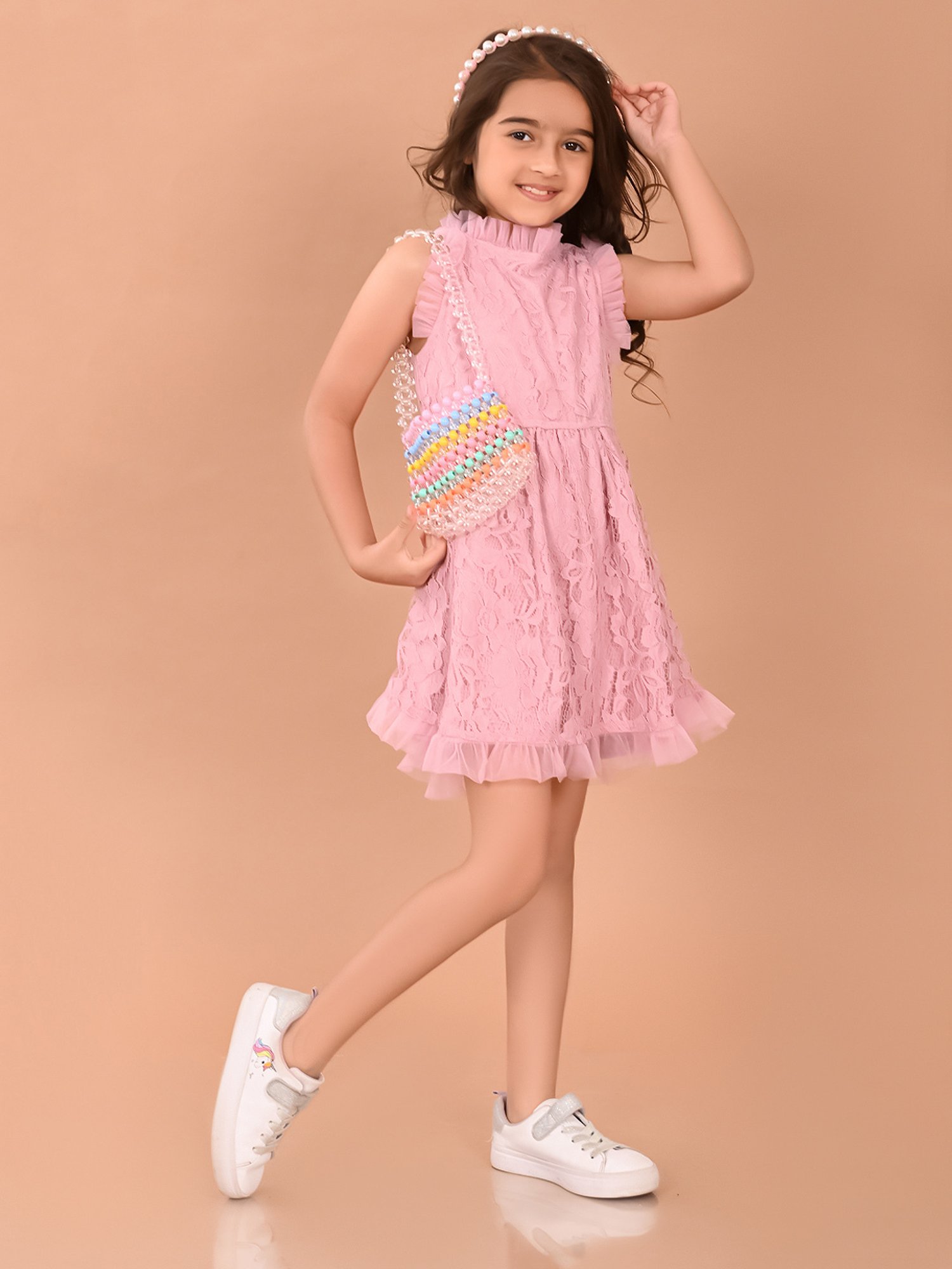LilPicks Kids Pink Embroidery Dress
