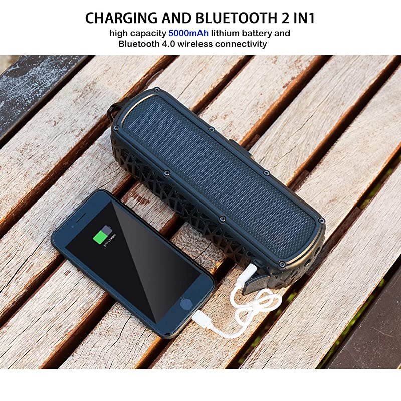 Solar Bluetooth Speaker Portable Outdoor Bluetooth IPX6 Waterproof Speaker with 5000mAh Power Bank60 Hours Play Time Dual Speaker with Mic Stereo Sound with Bass Home Wireless SpeakerBlack