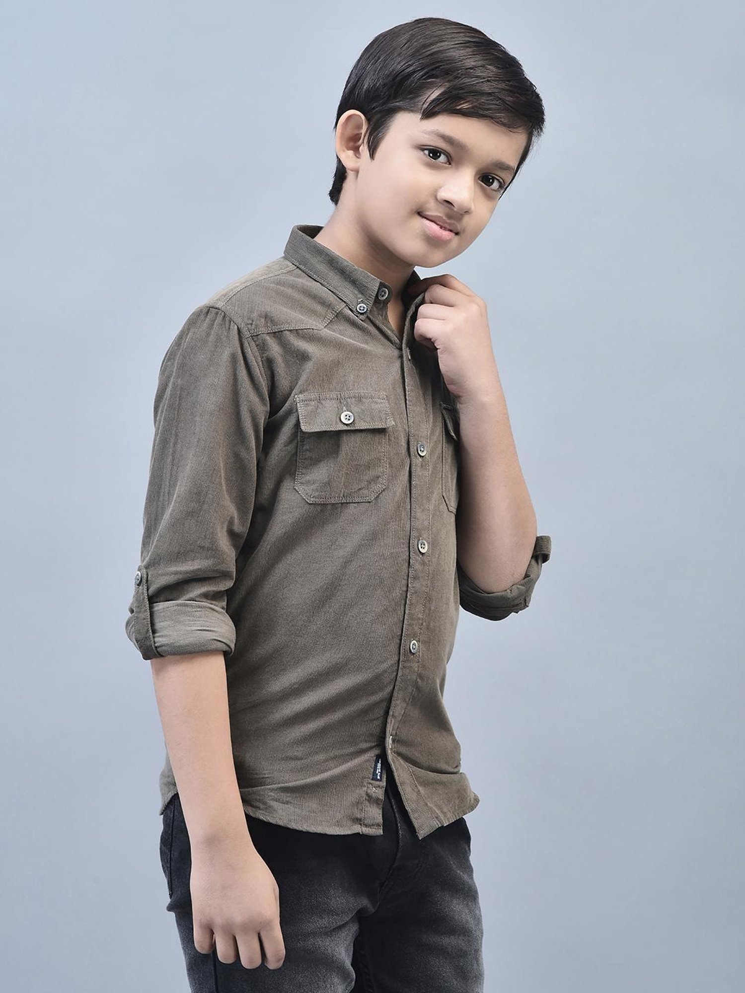 Crimsoune Club Kids Olive Solid Full Sleeves Shirt