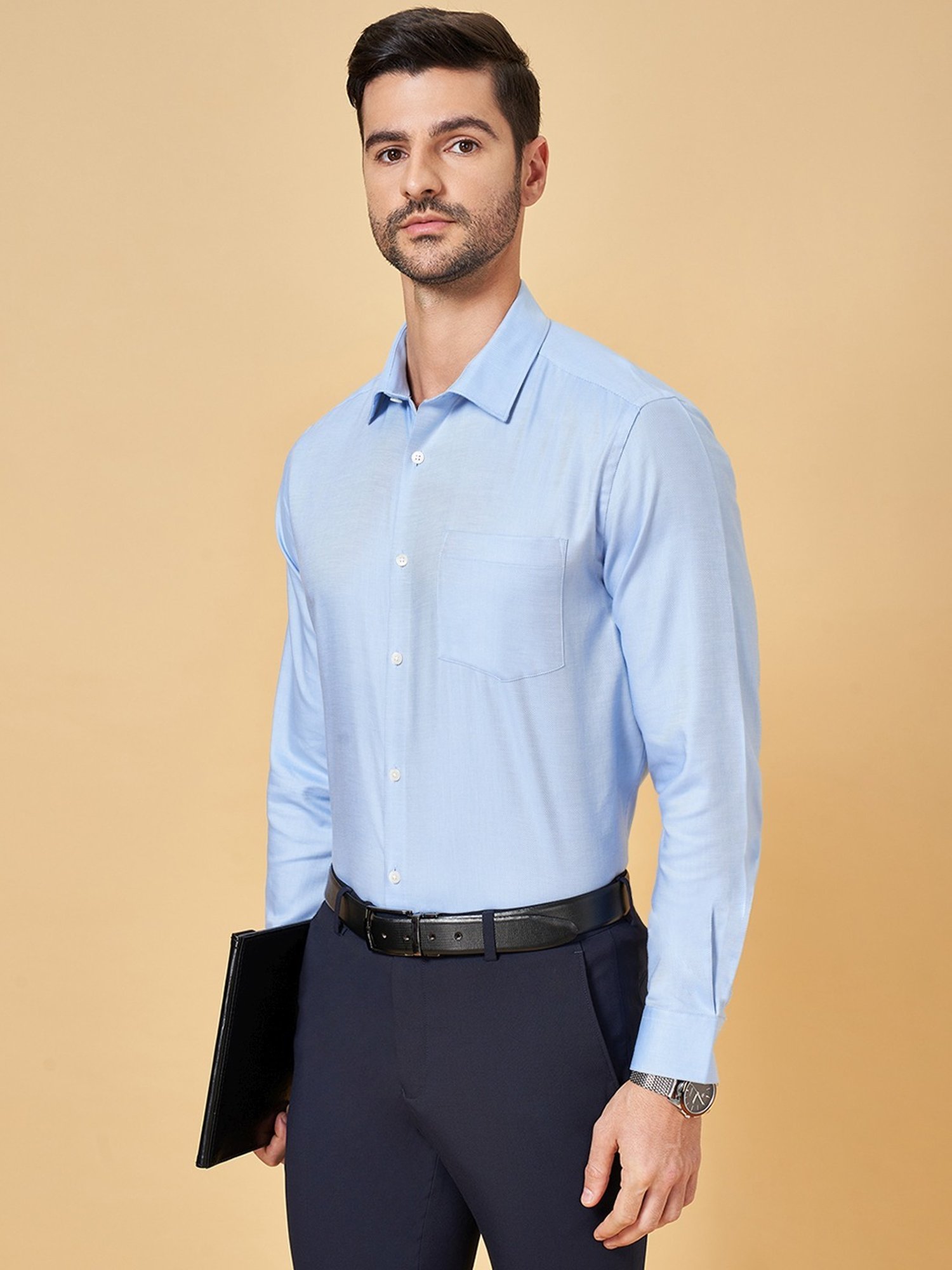 Peregrine by Pantaloons Placid Blue Cotton Regular Fit Shirt