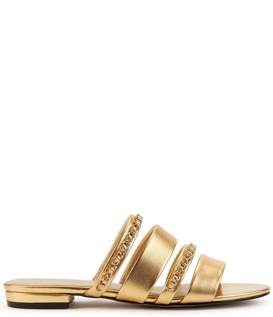 KARL LAGERFELD PARIS Caliana Metallic Leather Chain Detail Flat Sandals