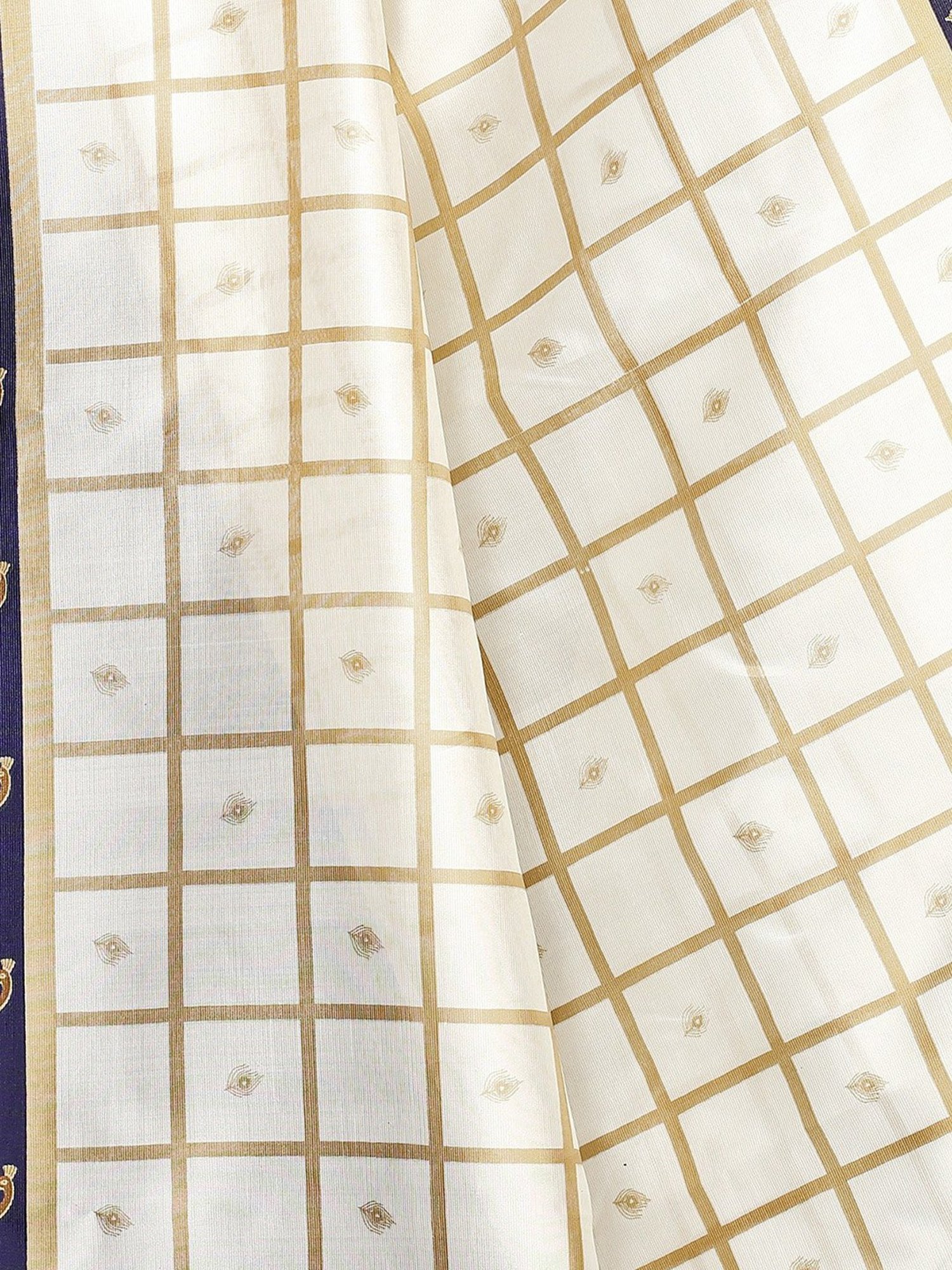 KSUT Beige & Purple Check Saree With Blouse