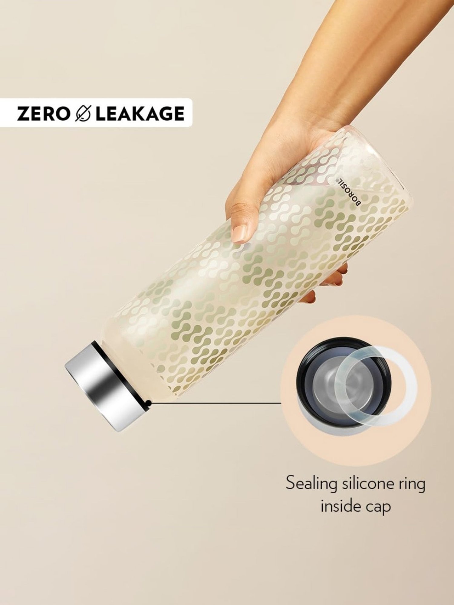 Borosil Water Bottle with Fridge Safe & Leakproof Set of 3 (Transparent, 1000 ml)